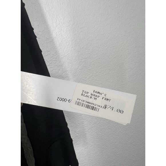 TRIBAL Womens Textured Wrap Front Top Medium Black Jersey Knit - Picture 3 of 6